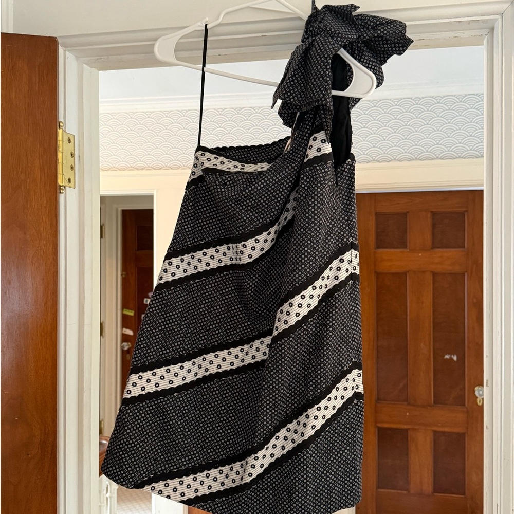 Zara Black and White One-Shoulder Polka Dot Dress